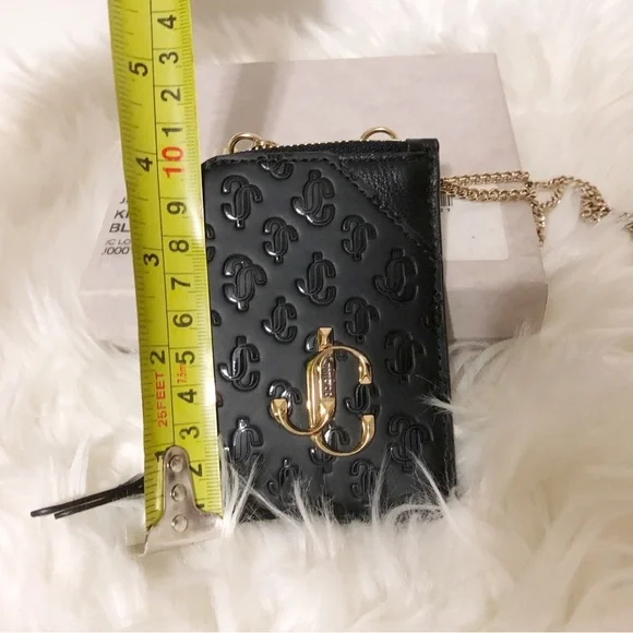 Authentic JIMMY CHOO Black Monogram Embossed Leather JC Logo Chain Card … - Picture 11 of 12